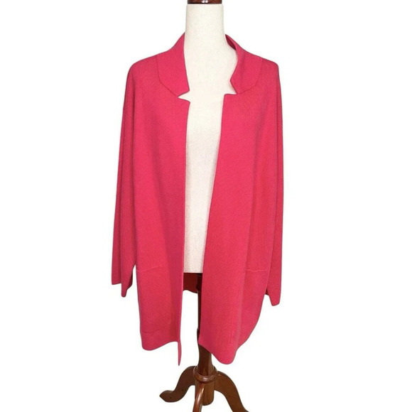 Talbots Pink Notch Collar Open Cardigan Sweater 2X Pockets Classic Long NEW - Picture 3 of 12